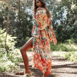Spell and Gypsy  Collective Delilah Patchwork Maxi Kimono -Ruby-OS